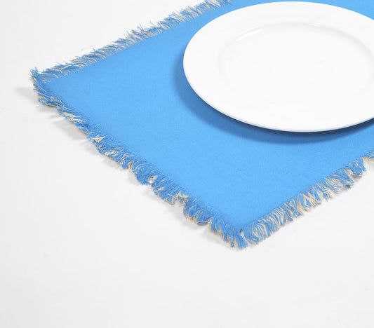 Solid Azure Blue Placemats with Frayed Edges (set of 6)