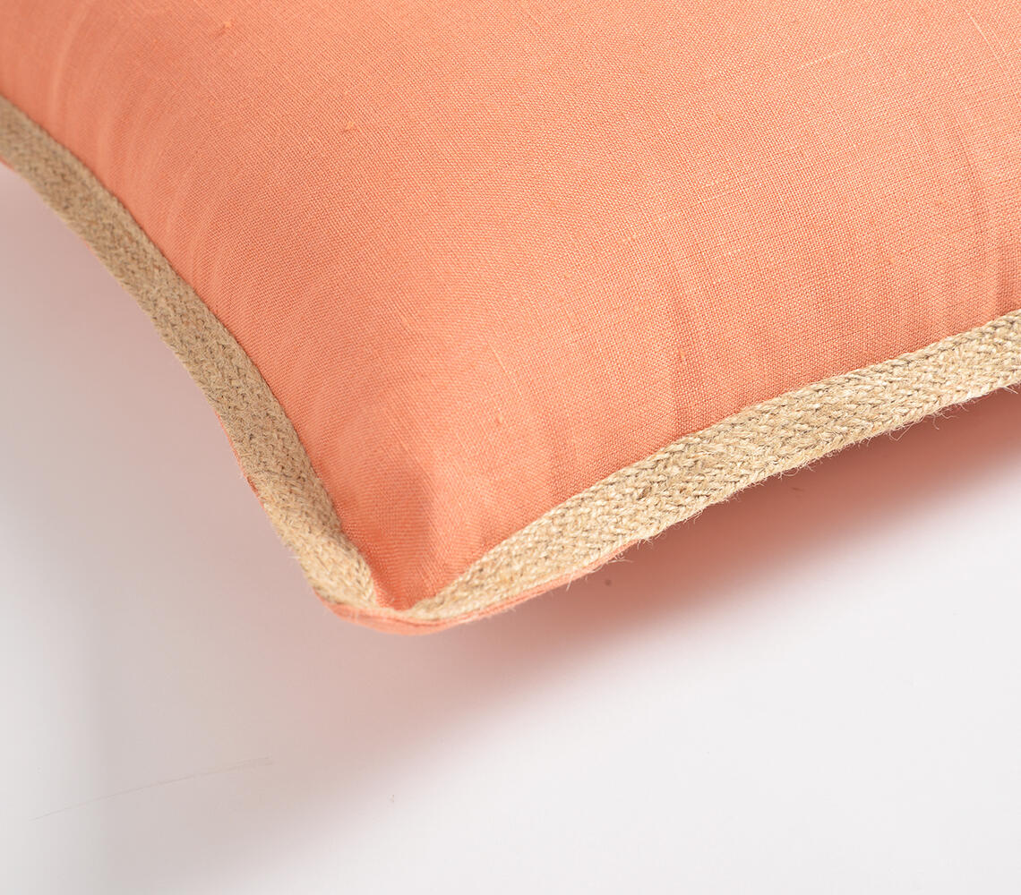 Coral Jute Border Cushion Cover