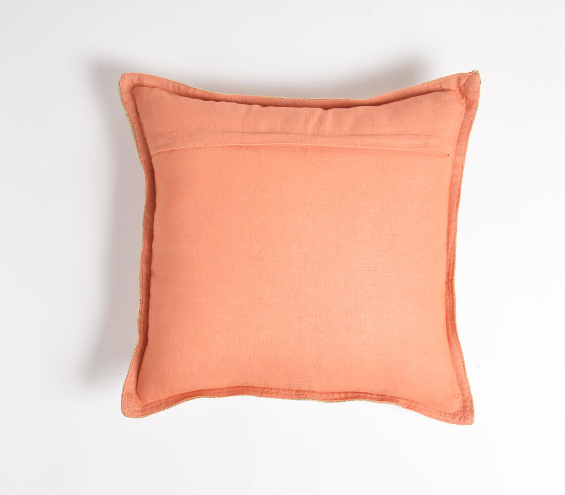 Coral Jute Border Cushion Cover