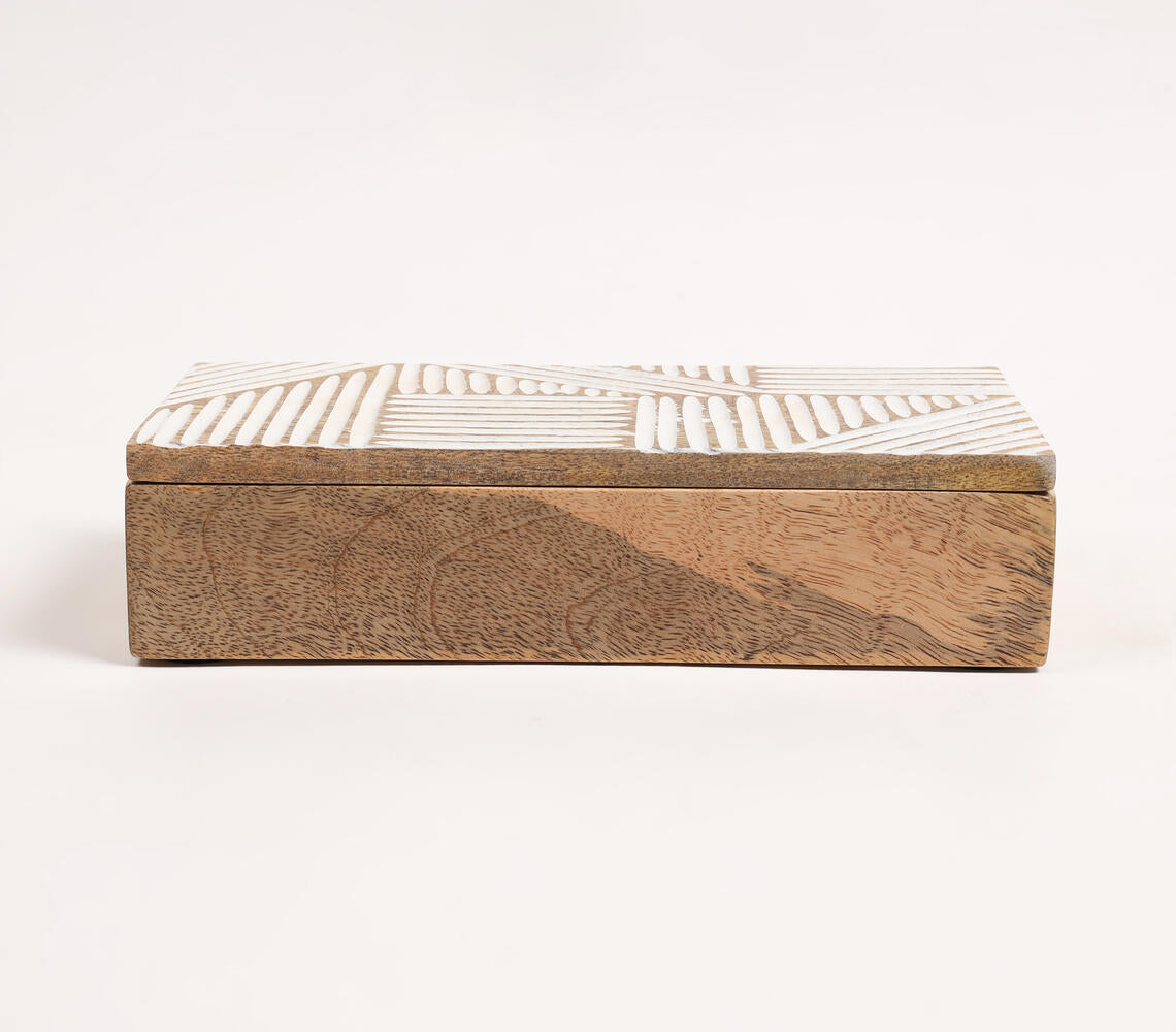 Hand Carved Mango Wood Abstract Storage Box