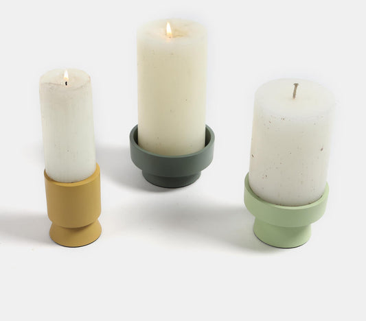 Enamelled Aluminium Matte Candle Stands (Set of 3)