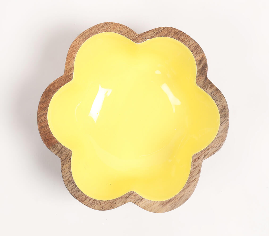 Enamelled Sunshine Flower-Shaped Wooden Bowl