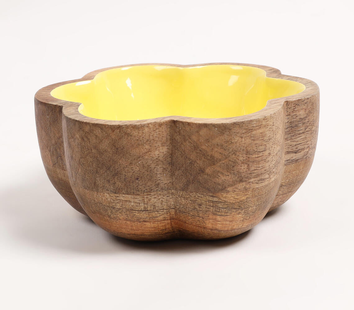 Enamelled Sunshine Flower-Shaped Wooden Bowl