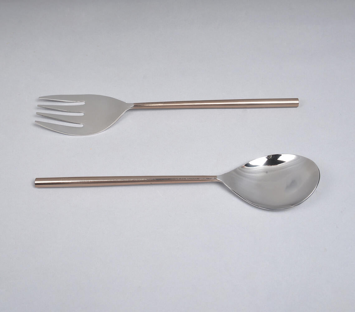 Silver & Rose-Gold-Toned Stainless Steel Salad Cutlery (Set of 2)