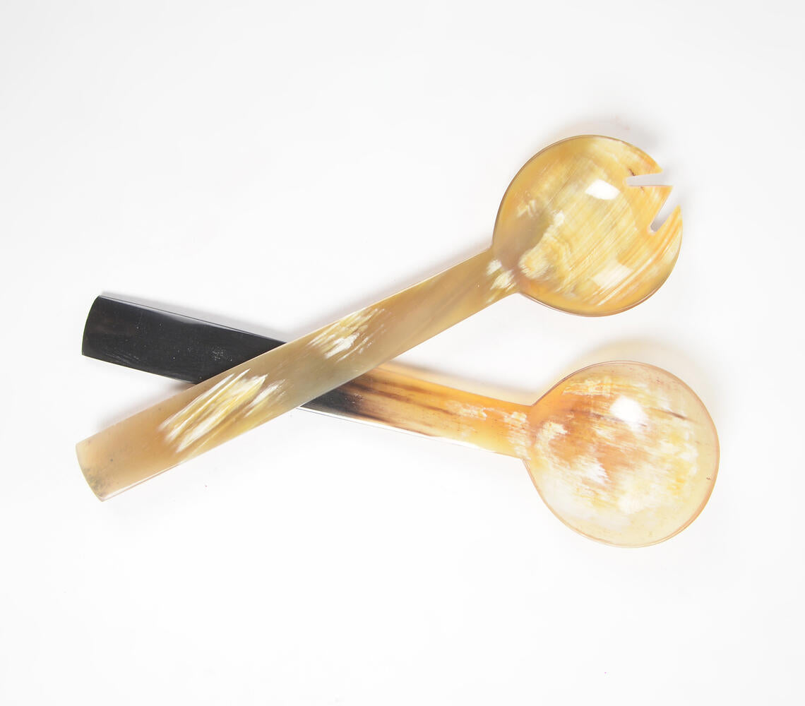 Hand Cut Recycled Horn Salad Servers (set of 2)