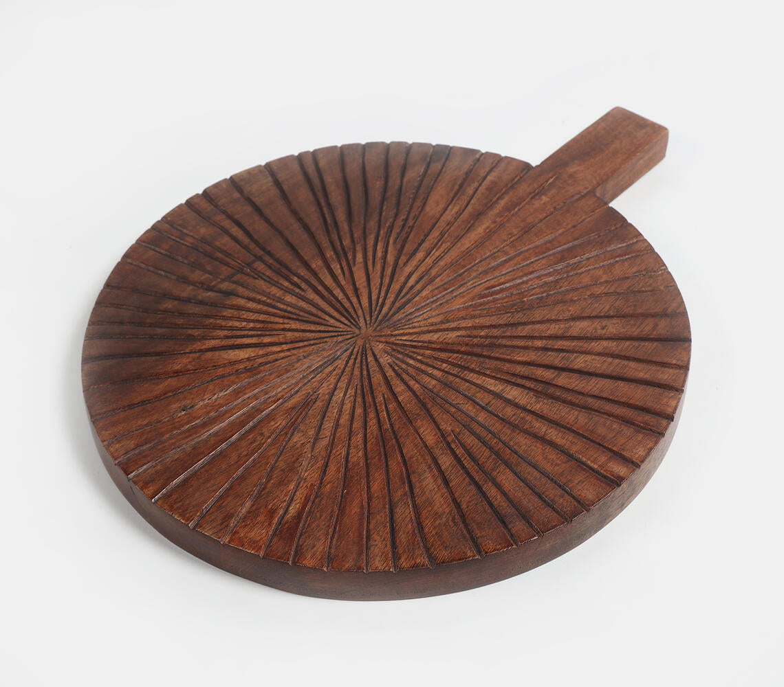 Hand Etched Wooden Round Platter