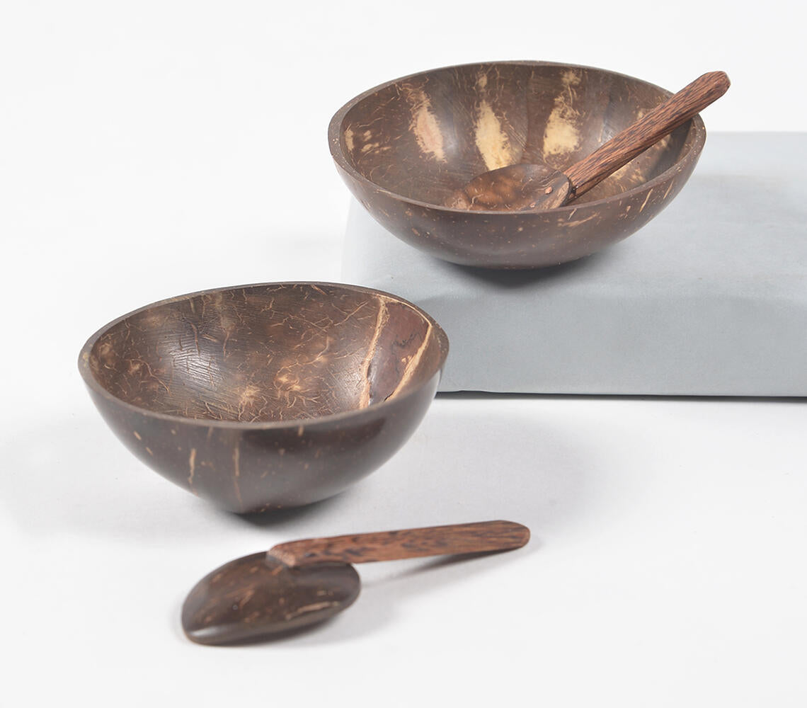 Eco-friendly Coconut Shell Bowls & Spoons (Set of 2)