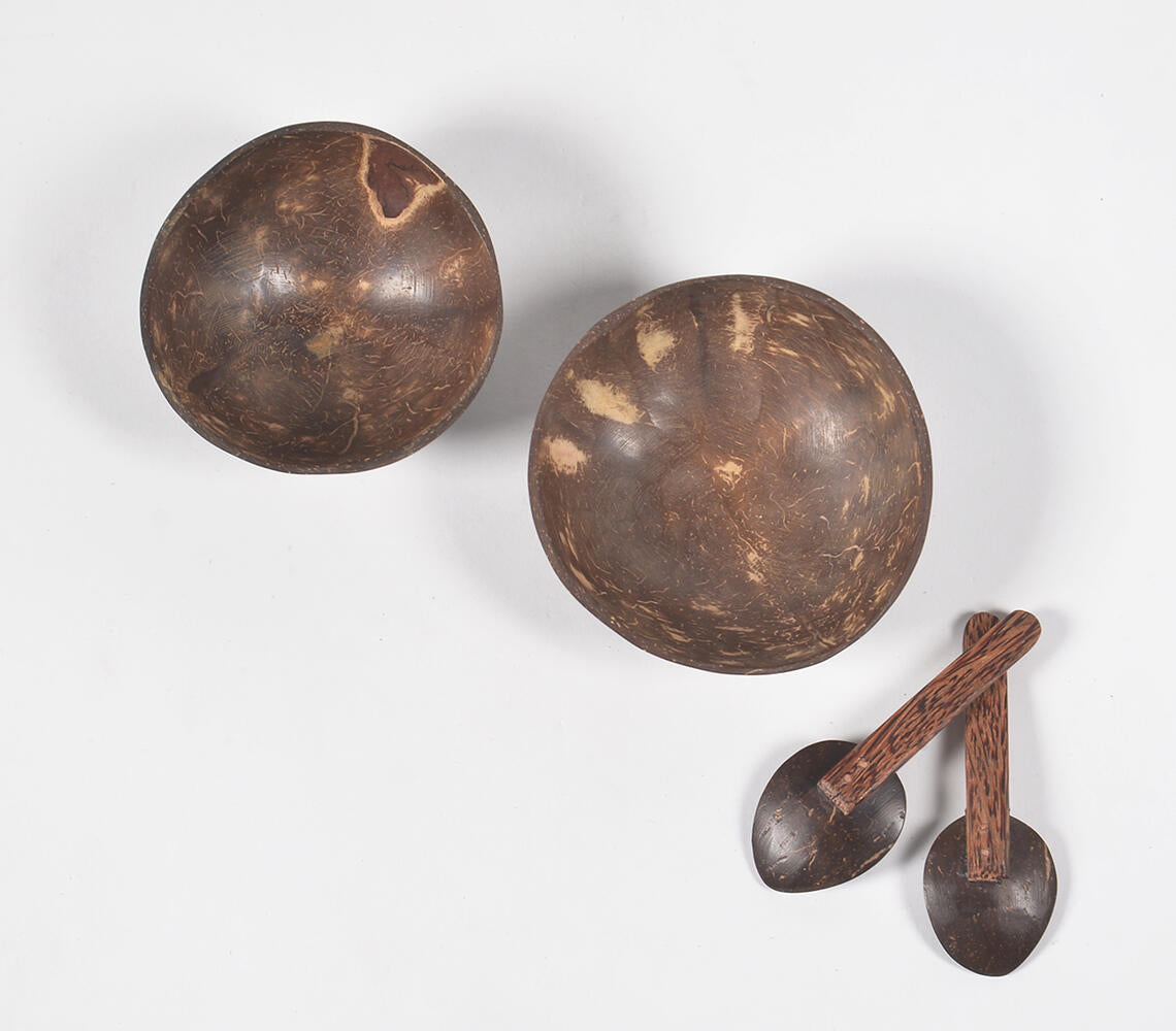 Eco-friendly Coconut Shell Bowls & Spoons (Set of 2)