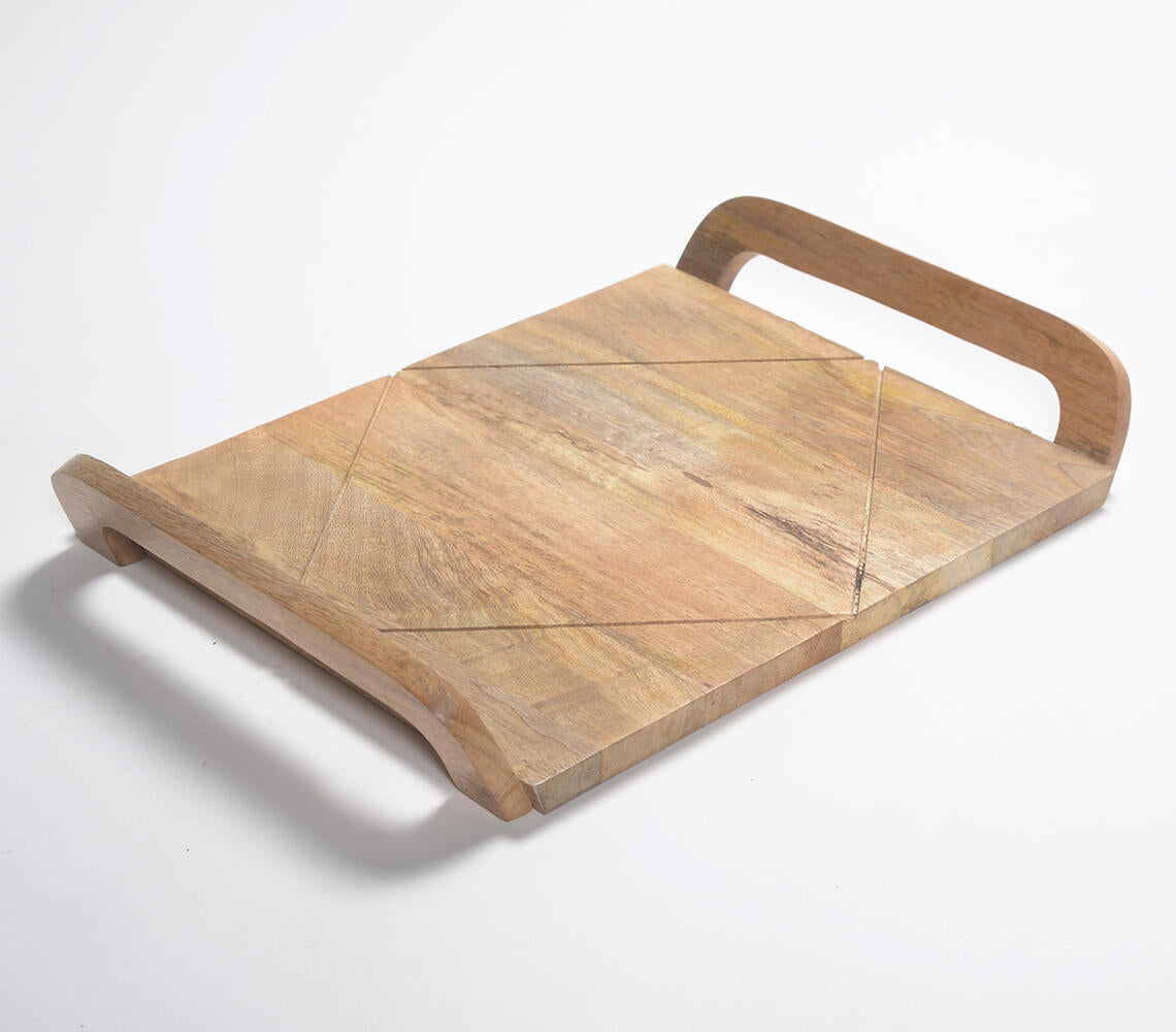 Hand Cut Mango Wood Tray With  Handles