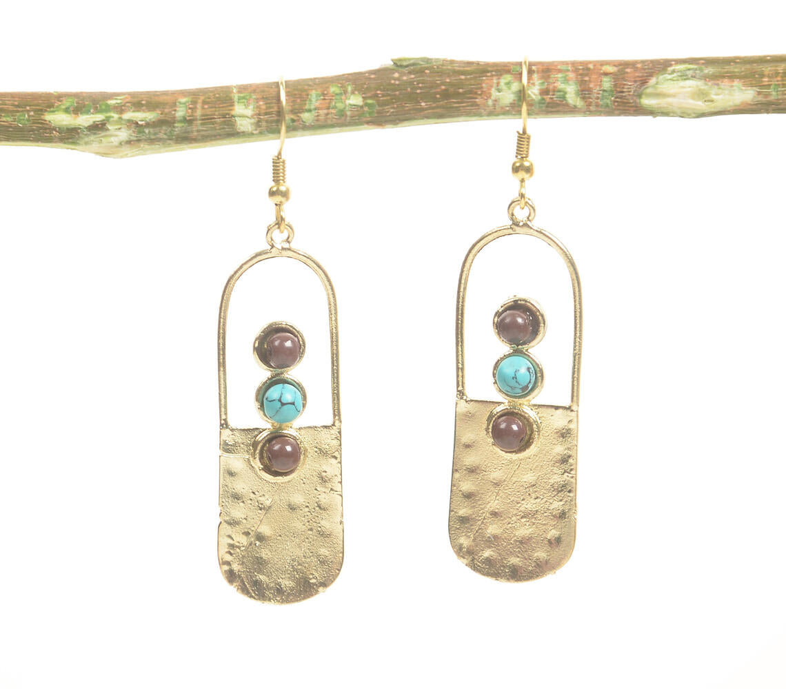 Natural Stone & Beaten Brass Dangle earrings