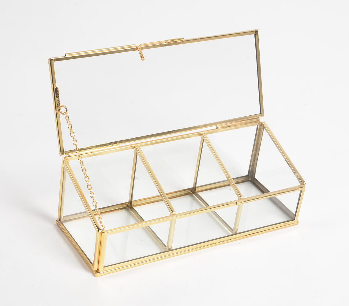 Minimal Glass & Metal Tapered 3-Compartment Jewelry Box