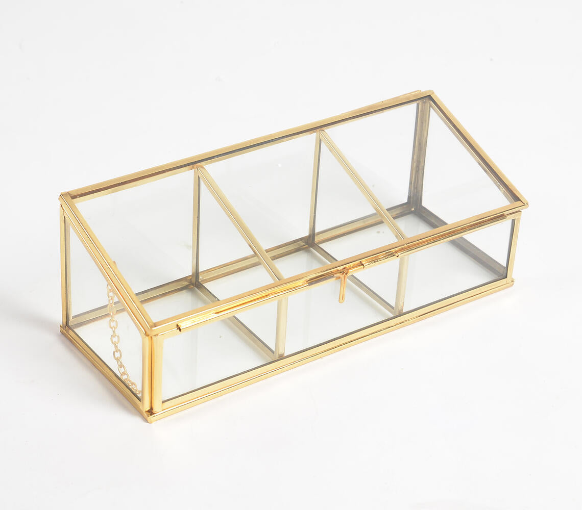 Minimal Glass & Metal Tapered 3-Compartment Jewelry Box