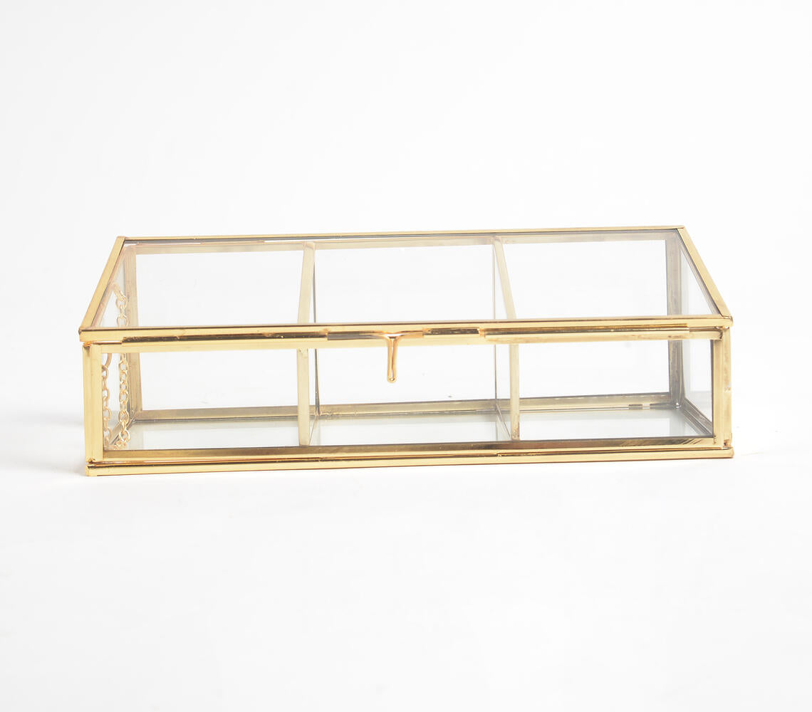 Minimal Glass & Metal Tapered 3-Compartment Jewelry Box