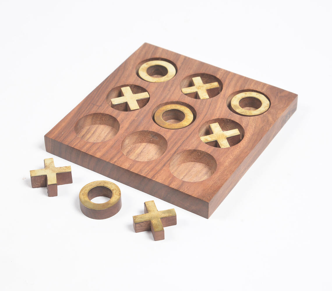 Hand Carved Wooden Tic-Tac-Toe Game Q1