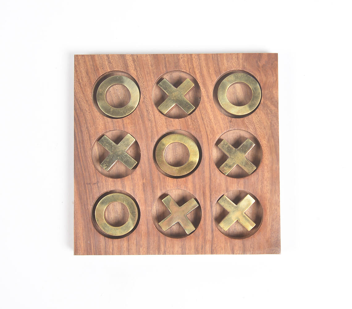 Hand Carved Wooden Tic-Tac-Toe Game Q1