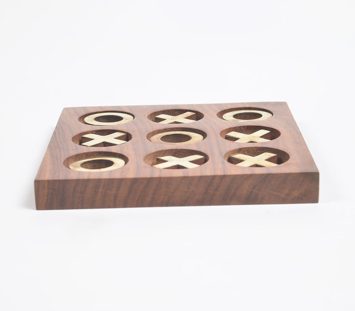 Hand Carved Wooden Tic-Tac-Toe Game Q1