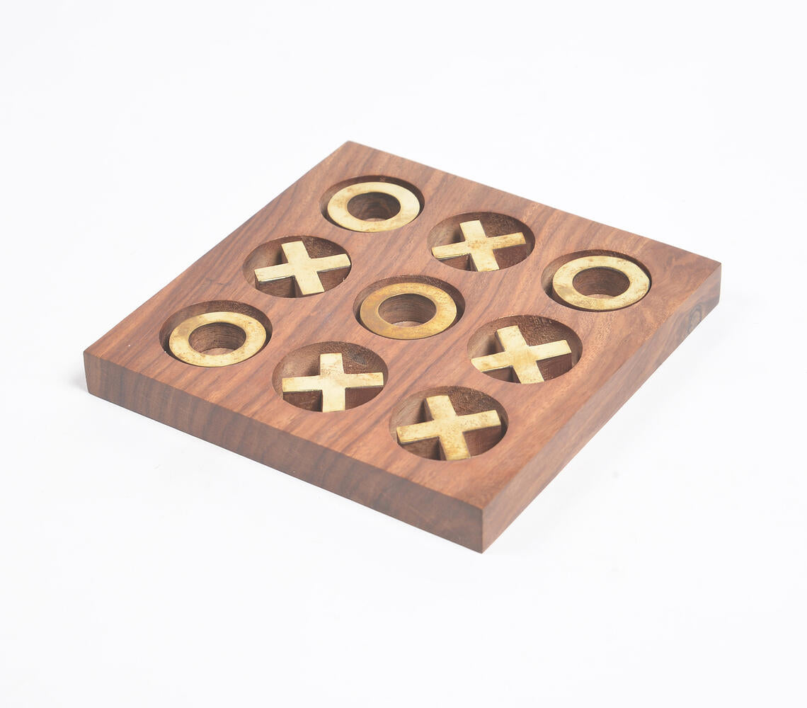 Hand Carved Wooden Tic-Tac-Toe Game Q1